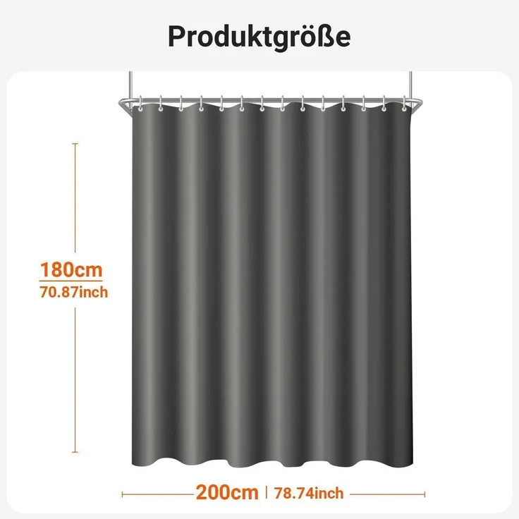 Duschvorhang Dunkelgrau 200x180cm Antischimmel Wasserabweisend Polyester – Bild 6
