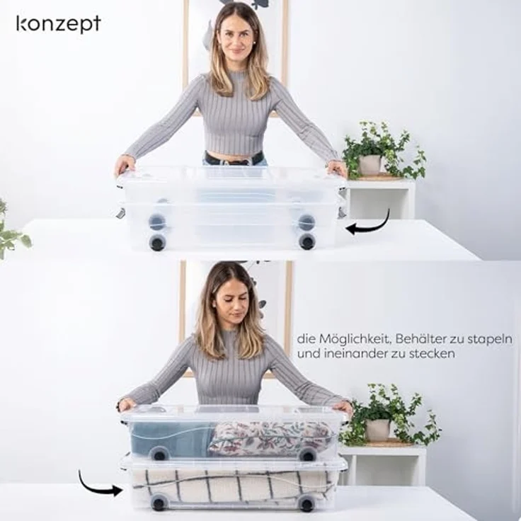 KONZEPT Aufbewahrungsbox Unterbett Plastikbox mit Rollen und Deckel, Platz sparen & Ordnung schaffen,Volumen: 30 Liter – Bild 4