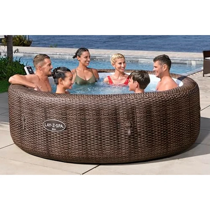 Bestway LAY-Z-SPA Energiespar-Whirlpool Bali AirJet™ für 7 Personen, mit App-Steuerung, Ø 216 x 71 cm, Rattan-Optik (Schokobraun), integrierte UltraFit™-Pumpeneinheit, 180 AirJet™-Düsen, Heizsystem mit Energiespartimer – Bild 3