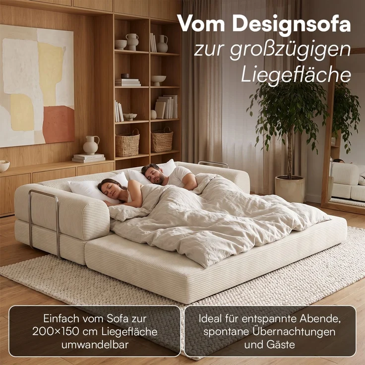 skølm 'Lofn' Modulares Sofa 2 Sitzer, 200x100 cm, Vollschaumcouch mit Metallgestell, Cord beige, Schlafsofa vakuumverpackt, kein Aufbau erforderlich – Bild 8