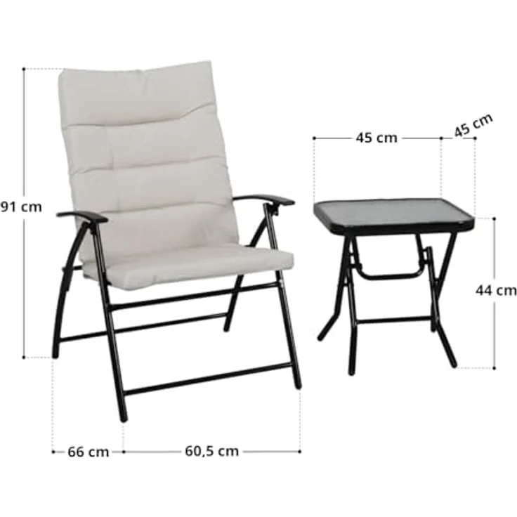 SVITA Balkonset VENTURA, (3-teilig, 2 Stühle, 1 Tisch), gepolstert, Klappstühle, Klapptisch, Camping-Möbel, Metall, Dunkelgrau – Bild 8