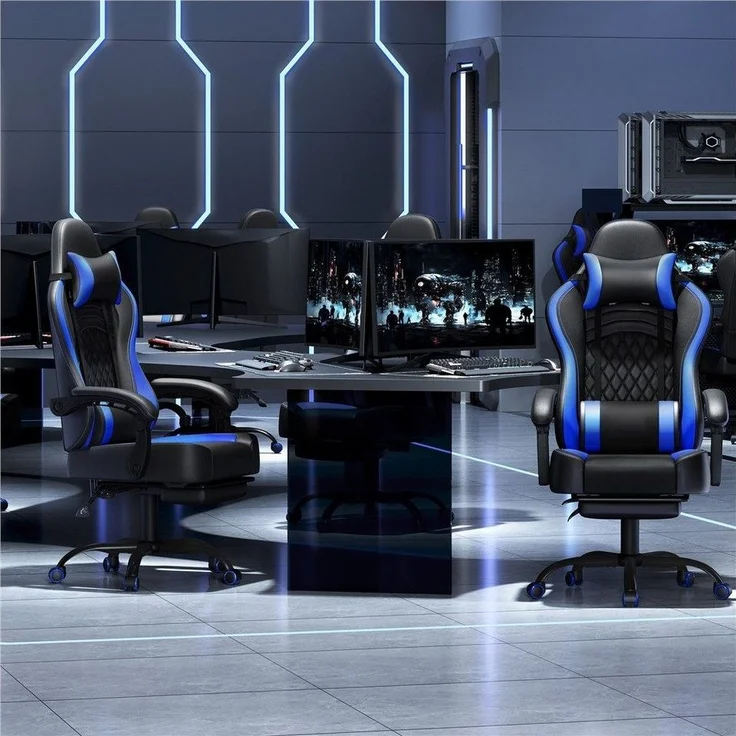 Yaheetech Gaming-Stuhl mit Massagefunktion & Kopfstütze & Fußstütze Ergonomischer PC-Stuhl, höhenverstellbarer Drehstuhl Computerstuhl Verstellbare Rückenlehne – Bild 2