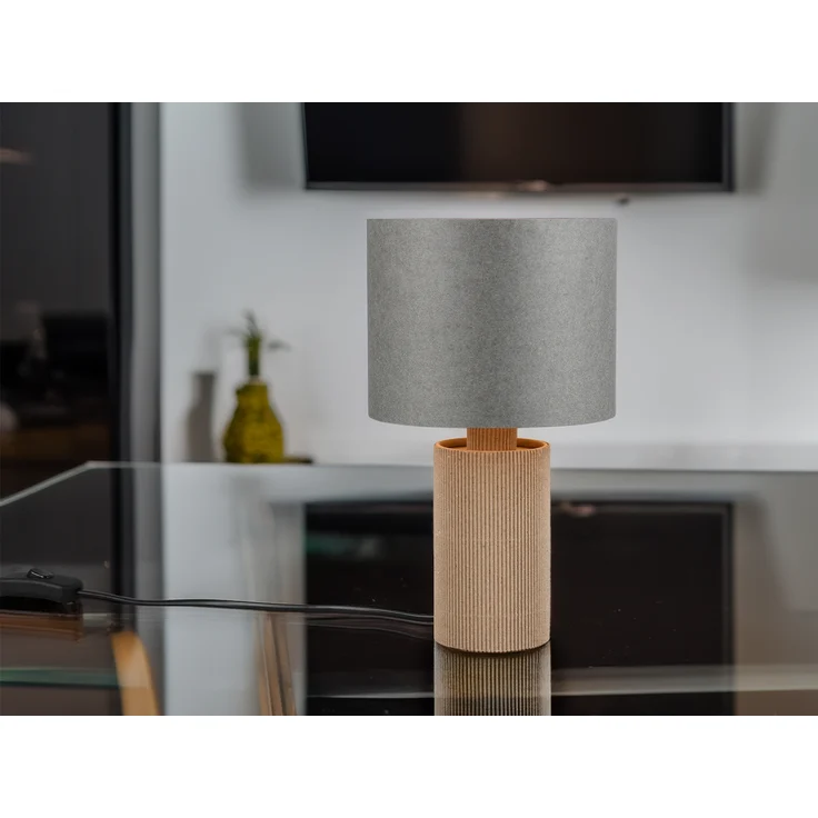 Kleine LED Tischleuchte aus recycelter Pappe und Bambus, Höhe 28cm – Bild 1