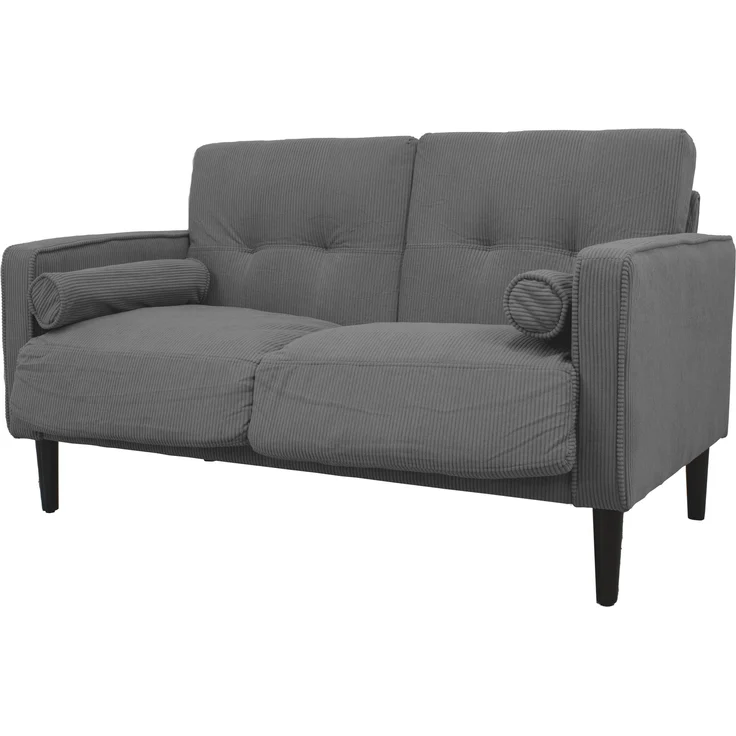 GARDENIA Festes Sofa Bezug aus Samt und Füllung aus Polyester, mit Beinen aus Holz und abnehmbaren Kissen Joy, Grau, 130 x 75 x 73 cm