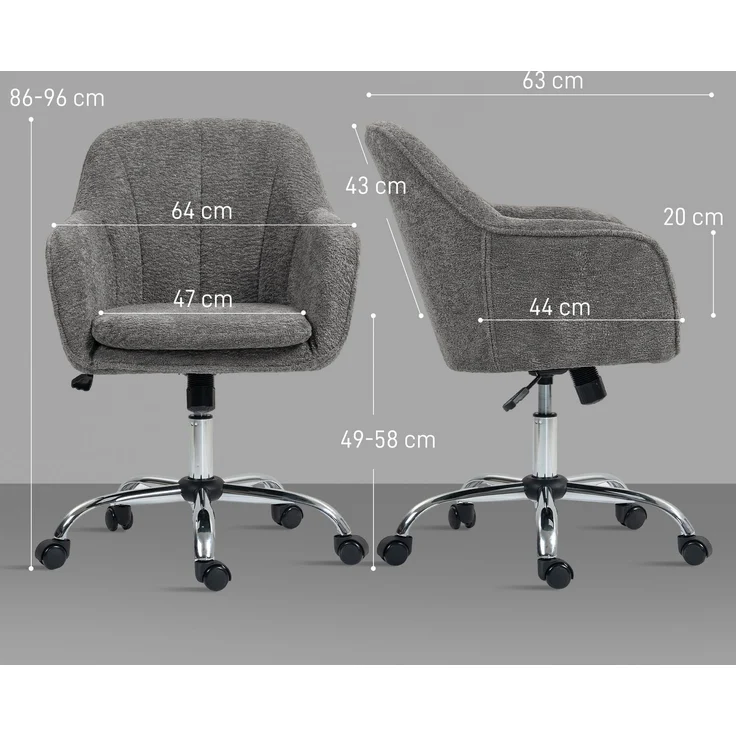 MELAYR, Home-Office Schreibtischstuhl mit Schaukel- und Drehfunktion, 64 x 63 x 96 cm, Grau – Bild 5