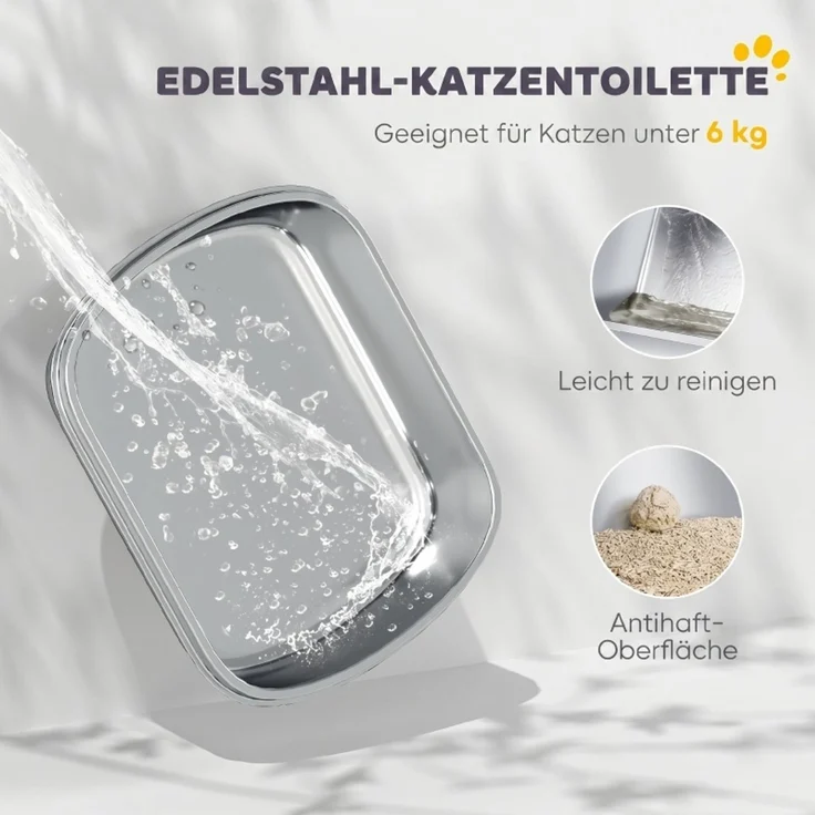 Katzentoilette Edelstahl, geschlossene Katzentoilette mit Schaufel, Geruchsbeutel, Einstieg Ausgang--Hellgrau--52.4x41.3x39.8cm--YOUDENOVA – Bild 4