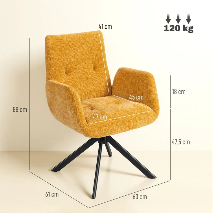MELAYR, Polstersessel, Akzentsessel, modernes Design, drehbar, bis 120 kg, Gelb, 60 x 61 x 88 cm – Bild 5