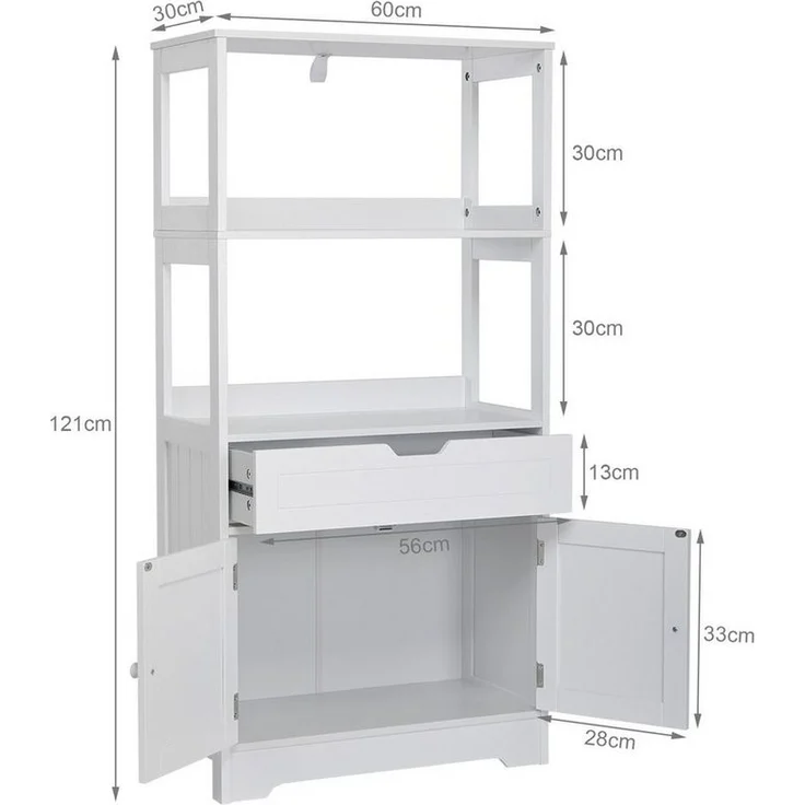Mondeer Badkommode Badezimmerschrank, Badschrank, Aufbewahrungsschrank, 60 x 30 x 121cm, weiß – Bild 3