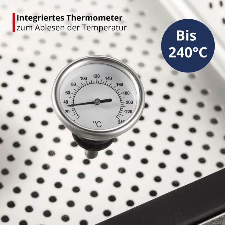 MEISTERKOCH Profi-Bräter 7,5 l mit Glasdeckel, eckig, schwarzer Alu-Guss, Induktion-geeignet mit Dämpfeinsatz, backofengeeignet bis 300°C, spülmaschinengeeignet, Bratenthermometer – Bild 3