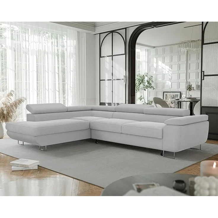 Idohome Ecksofa, Ausrichtung links, mit Bettkasten, Schlaffunktion und verstellbaren Kopfstützen, Hellgrau, 274x203 cm – Bild 2