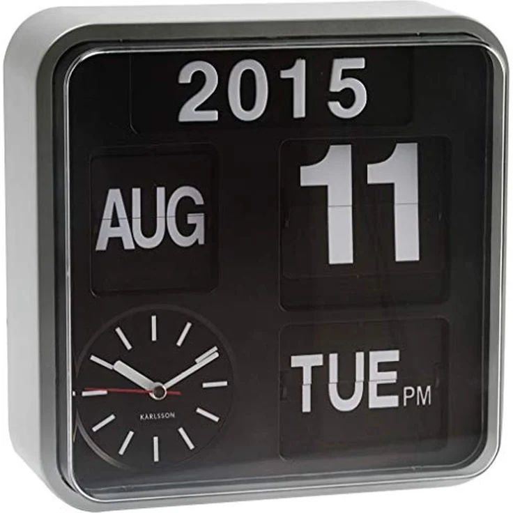 KARLSSON 'Mini' Wanduhr, Kunststoff silber, 24.5 x 24.5 x 10 cm, Datums- und Wochentaganzeige – Bild 3