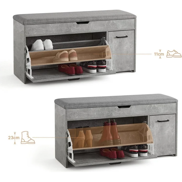 Mondeer Schuhbank Schuhhocker, mit Sitzfläche, mit Klappschublade, 100 x 30 x 52 cm, Weiß + Grau – Bild 3