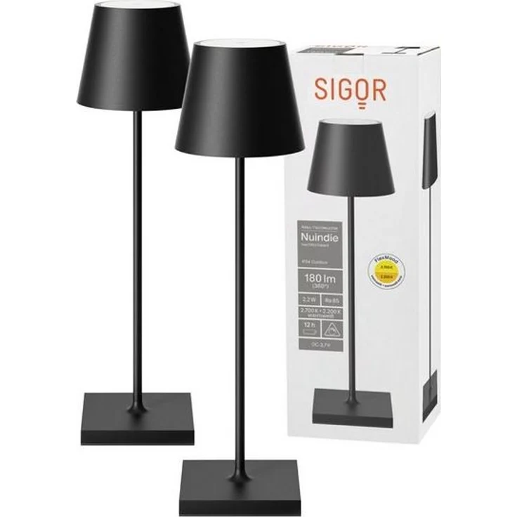 SIGOR LED Tischleuchte 2x Nuindie USB-C 380mm nachtschwarz, Dimmbar, LED fest integriert, Warmweiß – Bild 3
