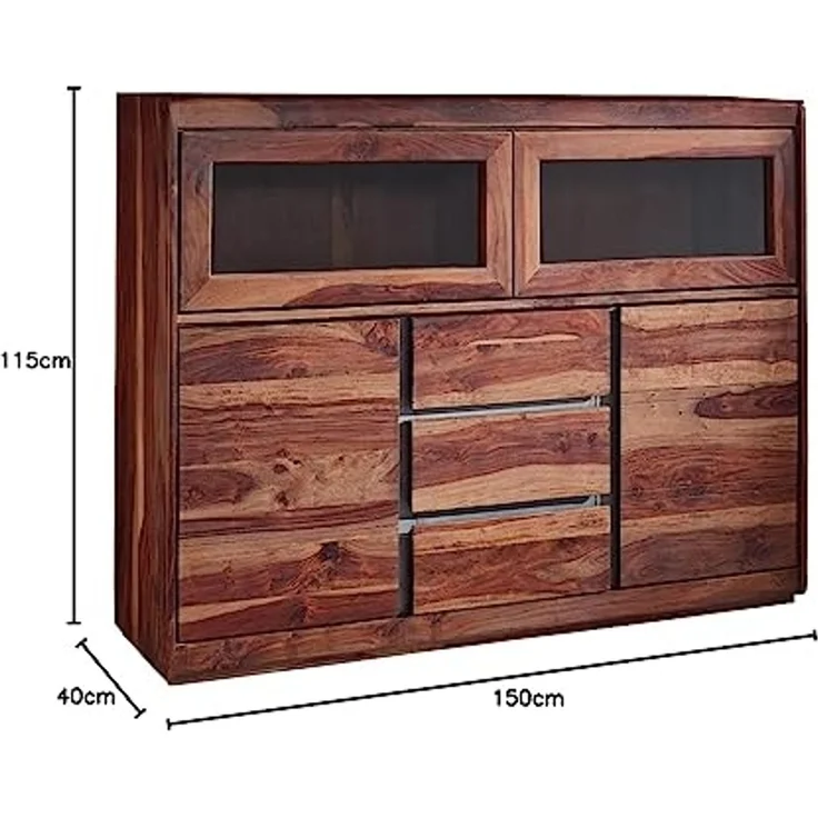 Highboard Sheesham 150 x 40 x 115 noble unique lackiert SYDNEY #103 – Bild 3