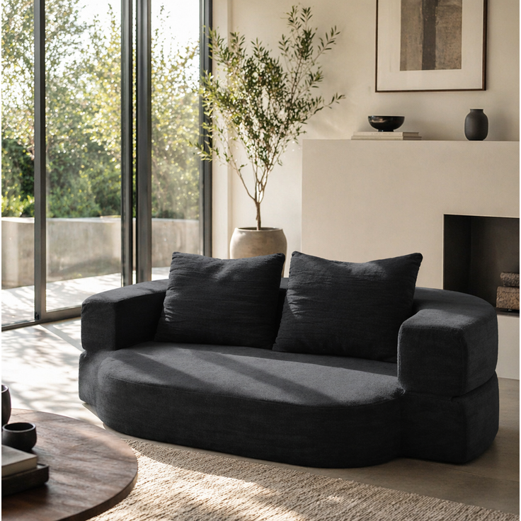 Klappsofa 200×130×60 cm in Schwarz – als Schlafplatz nutzbar, mit abnehmbarem Flanellbezug