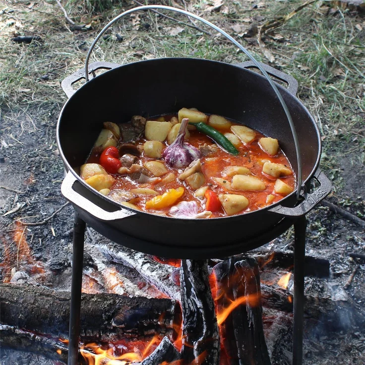 15L Kazan Schwenktopf Gusseisen Kasan DeckelGrillpfanne Grill Campingtopf Kessel – Bild 3
