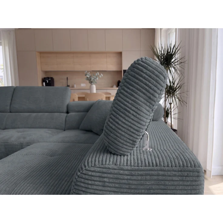 AX LIVING Konak Cord-Schlafsofa R Dunkelgrau 276 cm mit Bettkasten & Kopfstützen – Bild 6