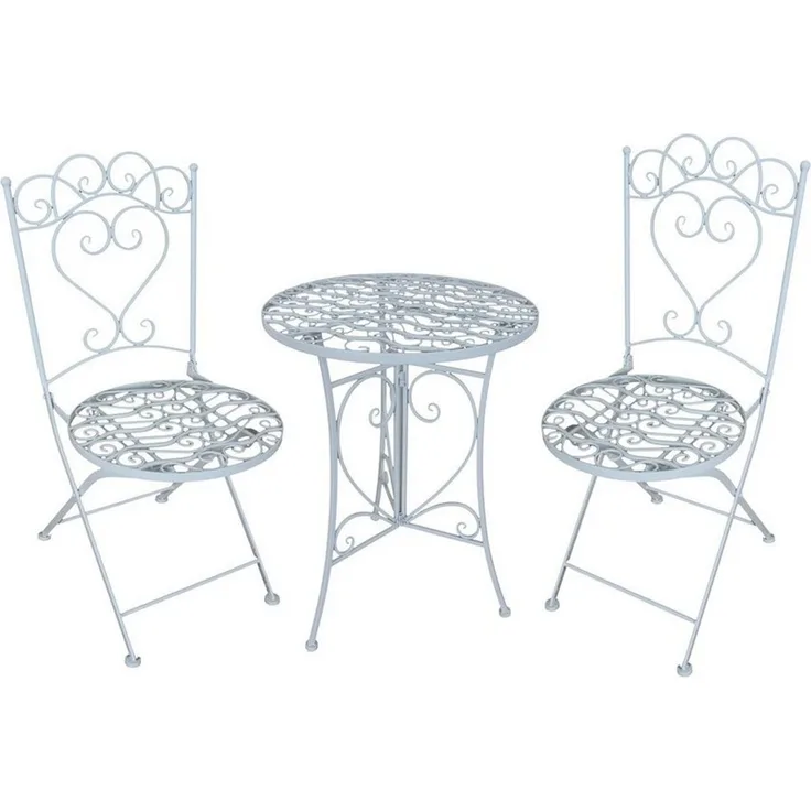 HTI-Living Küchentisch Essgruppe 3-teilig Curly Creme (Set, 3-St, 1x Tisch und 2x Stühle), Sitzgruppe Metall Nostalgisch