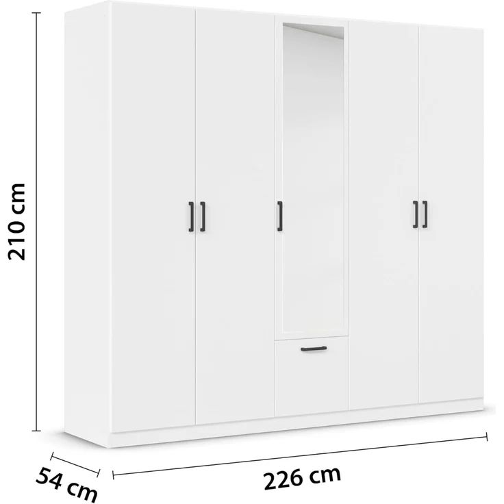 rauch Drehtürenschrank Kleiderschrank Schrank Garderobe Wäscheschrank BARI mit Spiegel mit Schubasten mittig, moderner Griff in Graumetallic MADE IN GERMANY – Bild 3