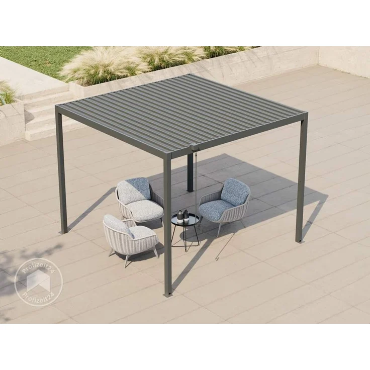 PRIMEYARD Pergola 3x3,5 m Pfosten und Lamellendach aus Stahl - anthrazitfarbene Terrassenüberdachung – Bild 5
