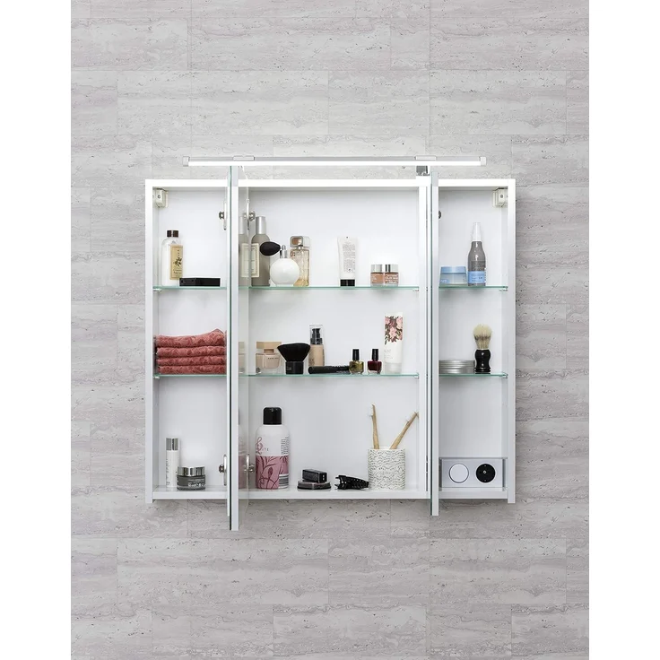 Spiegelschrank Doro / Dorina, Glas, Holzwerkstoff, Weiß, Verspiegelt, 70 x 75 x 16 cm – Bild 6