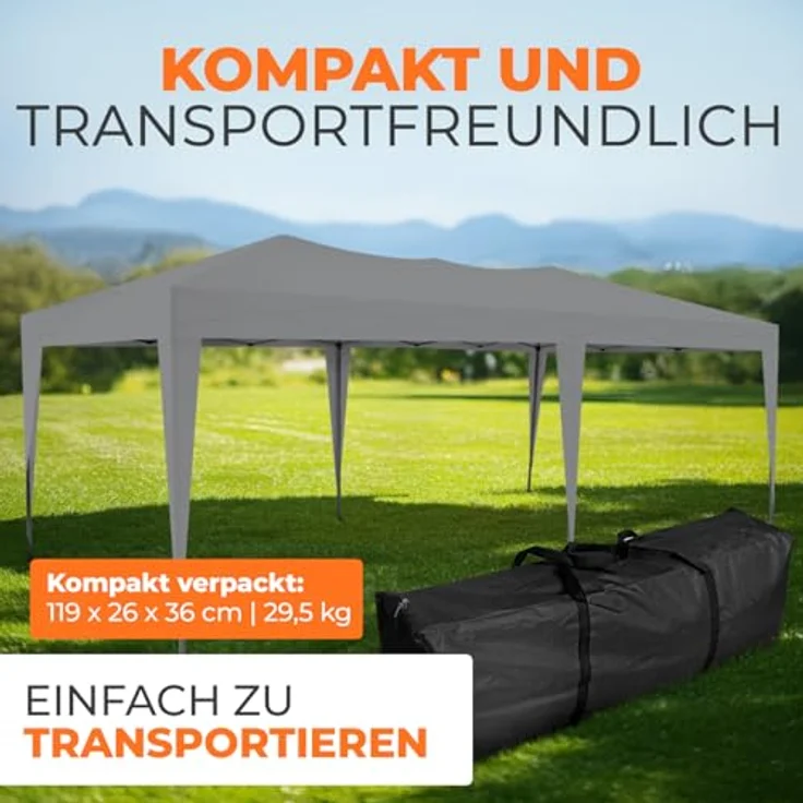 Kronenburg Faltpavillon wasserdicht Pavillon, Gartenzelt, 3x6 m - mit UV Schutz 50+, Grau – Bild 7