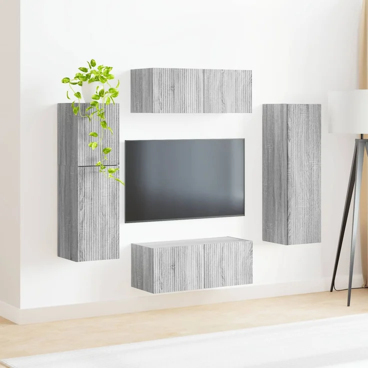 vidaXL TV-Schrankset Wandmontiert 4 pcs Graues Sonoma Holzwerkstoff 3409039 – Bild 4
