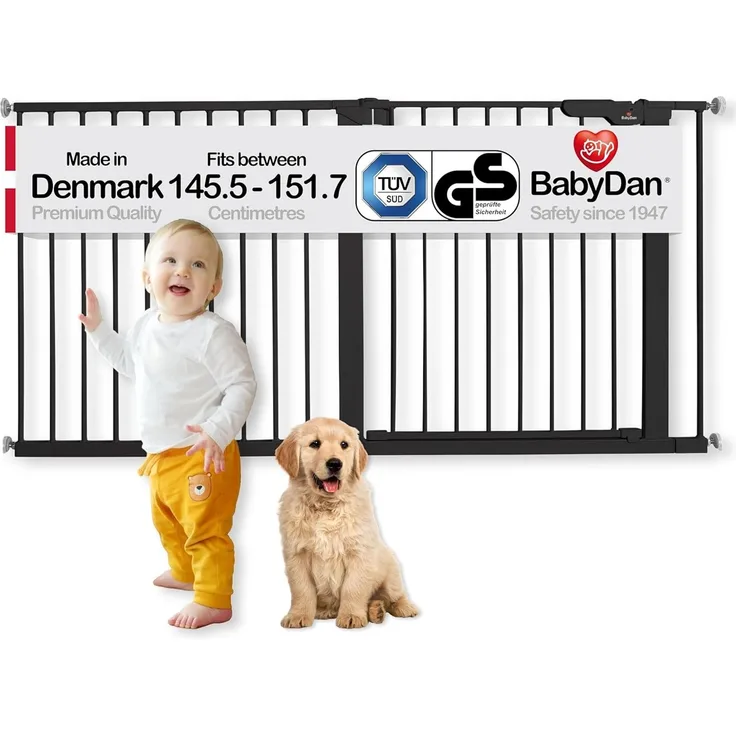 Extra breit / Flur / Treppenabsatz / Küche / Treppe und Babydruckschutzgitter 151,8-158 cm / 59,8"-62,2" Schwarz