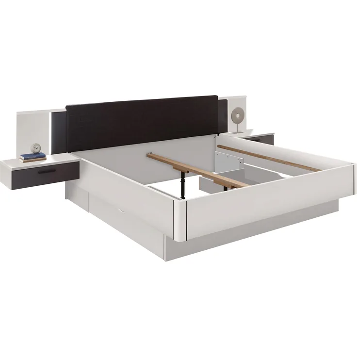 Bettanlage >ASCHAU< 180x200cm Liegefläche, Weiß / Graphit - 305x93x210cm (BxHxT)