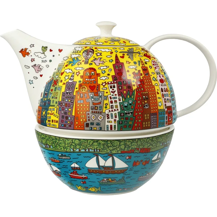 Goebel / James Rizzi - My New York City Sunset,Teekanne mit Stövchen,24,5cm x 16,0cm x 19,0cm / Fine Bone China / 24,5cm x 16,0cm x 19,0cm