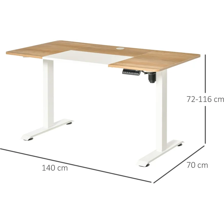 MELAYR, Höhenverstellbarer Schreibtisch Elektrisch 140 x 70 cm Computertisch mit 4 Memory-Steuerung, Natur+Weiß – Bild 5