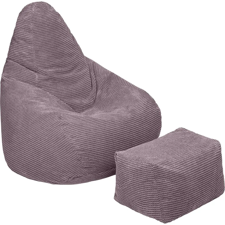 Loft 25 Sitzsack mit Hoher Rückenlehne für Erwachsene | Cordstoff, Innenfutter | Ergonomisches Design für Körperunterstützung (Mink, Sitzsack+Hocker)