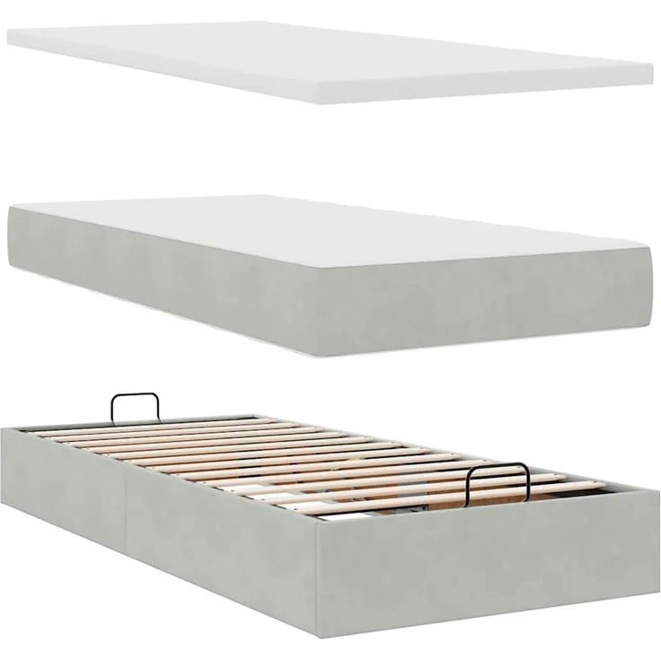 vidaXL Ottoman-Bett mit Matratze & LEDs Hellgrau 80x200 cm Samt 3312584 – Bild 7