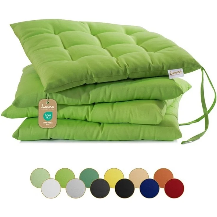 Lavea Stuhlkissen MONACO, Sitzkissen 4er Set – 40x40 cm, mit Stoffbändern, Outdoor & Indoor – Bild 4