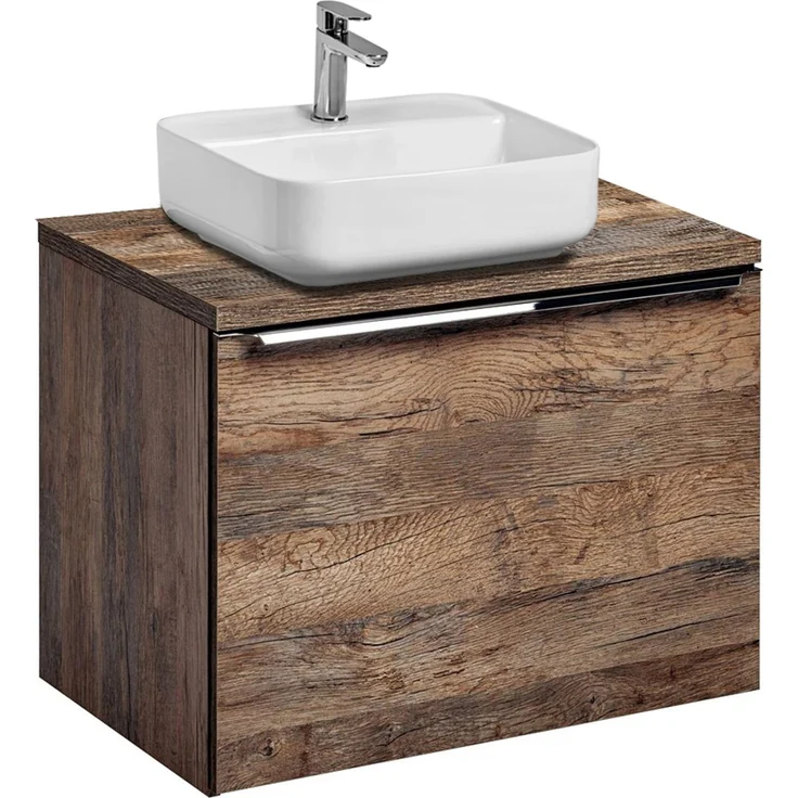 Badezimmermöbel Waschtisch-Unterschrank Set 60cm PUEBLA-56 Vintage Oak Eiche, 40cm Keramik-Waschbecken, 2 Softclose-Schubkästen, B/H/T 60,4/62,5/46 cm – Bild 8
