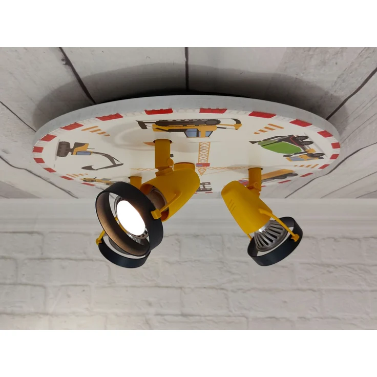 Coole Deckenlampe Motiv Baustelle für Kinderzimmer 3 flammig schwenkbar Ø 35cm – Bild 4