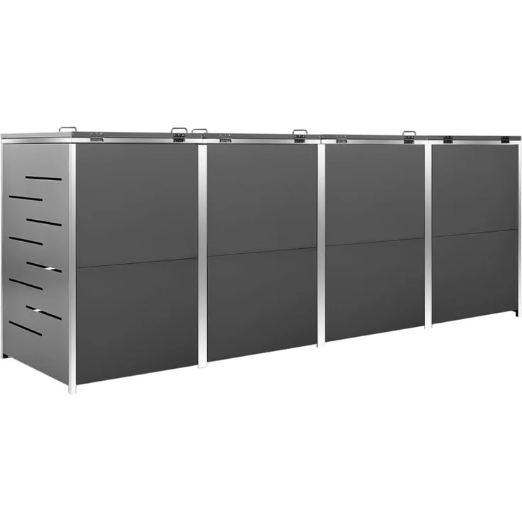 DELUKE® 4er Mülltonnenbox JAGU Edelstahl Anthrazit 115,5x276,5x77,5cm Mülltonnenverkleidung für 4 Tonnen 240L Müllbox aus Metall Mülltonnenschutz Mülltonnendach – Bild 3