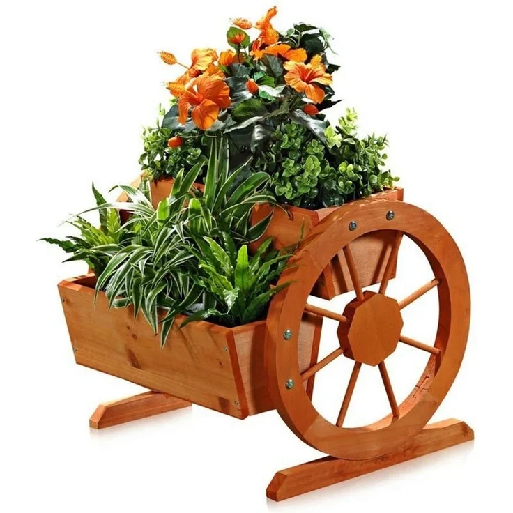 Melko Pflanzkübel Pflanzkübel Wagenräder Holz Garten Blumentrog Dekoration (Stück, 1 St, Pflanzkübel), Zum Aufstellen auf dem Boden, einer Mauer oder einem Gartentisch – Bild 5