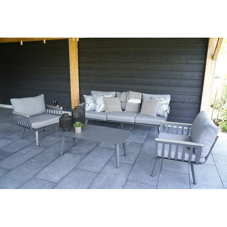 Lesli Living Gartenlounge-Set Alu Lounge Set Amalfi Gartenmöbel Garnitur grau Outdoor, pflegeleicht wetterfest stabil – Bild 7