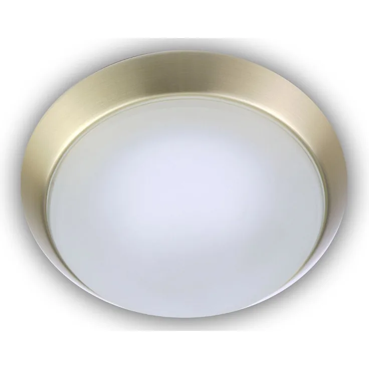 Deckenleuchte, Glas Weiß mit Klarrand, Dekorring Messing matt, Ø 30cm