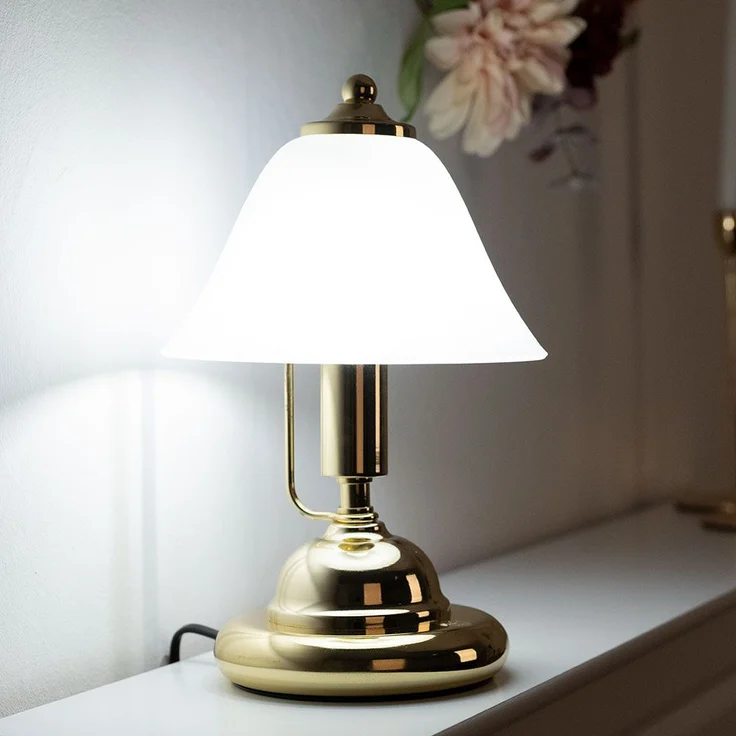 2er Set, Tischleuchte, Metall, Glas, Messing, Antik, H 27 cm – Bild 5