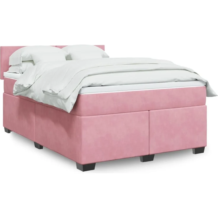 vidaXL Boxspringbett mit Matratze Rosa 140x190 cm Samt 3288605 – Bild 1