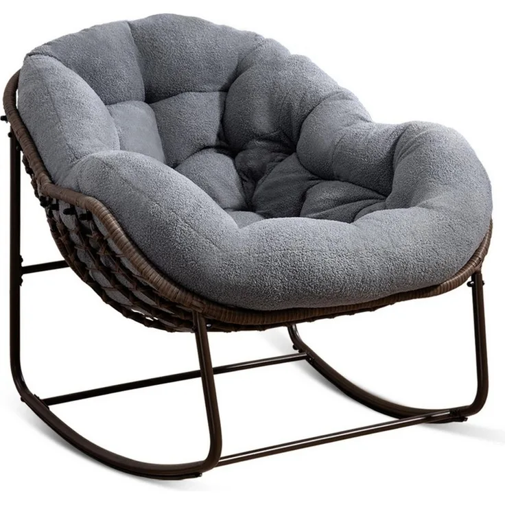 LVHOM Schaukelstuhl mit gepolstertem Kissen, Rattanstuhl mit Stahlrahmen, Lounge Sessel (Großformat B110.5cm x T94.5cm x H80cm,Dicke Kissen,160kg Tragfähigkeit, MEHRE FARBEN MEHRE OPTIONEN! Schaukelsessel umhüllendem Sitzgefühl & hoher Armlehne, 1 St),...