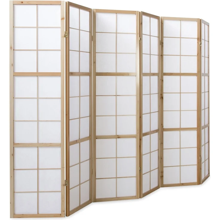 Homestyle4u Paravent 6-tlg., Holz natur / Reispapier weiß, 264x175 cm – Bild 3