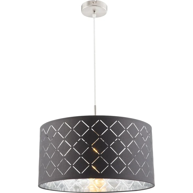 Hängeleuchte, rund, grau, Textil, Metall, D 40 cm – Bild 1