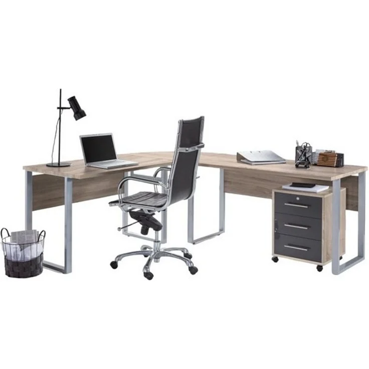 BMG Möbel Eckschreibtisch Office Edition Set 0 (Schreibtisch Set, Winkelschreibtisch), inkl. Rollcontainer, abschließbar auf Rollen – Bild 2