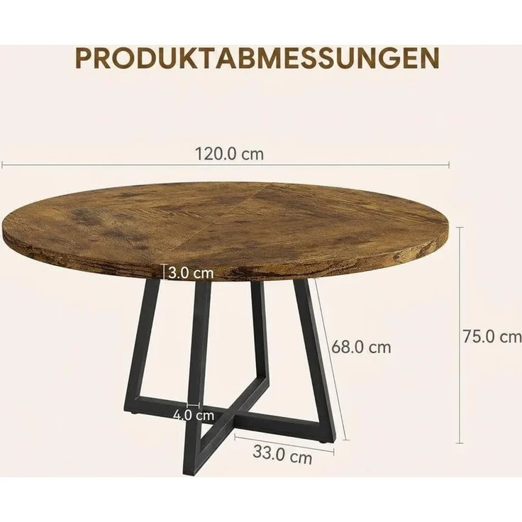 GarveeMore Esstisch Runder Küchentisch für 4-6 Personen, 120cm, Belastbarkeit bis 136 kg – Bild 2