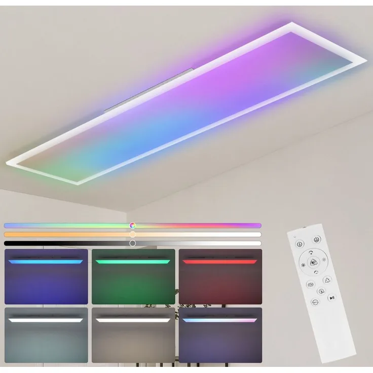 Nettlife LED Panel RGB Dimmbar 120x30 mit Fernbedienung 36W Lang Tageslichtlampe Büro, Dimmbar, LED fest integriert, Farbwechsel, für Werkstatt Flur Wohnzimmer Esszimmer