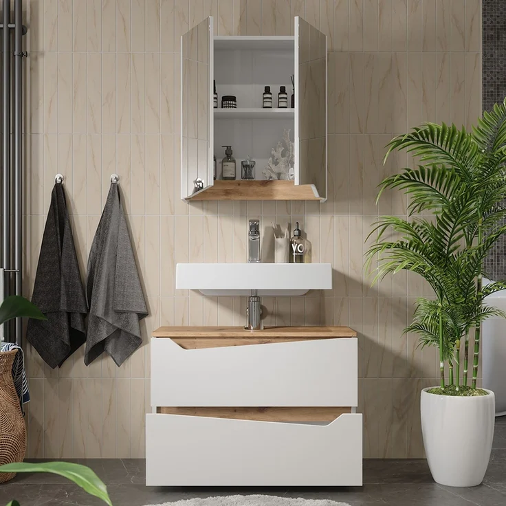 Badmöbel-Set Marelle Weiß/Artisan-Eiche 2-teilig Vicco – Bild 5