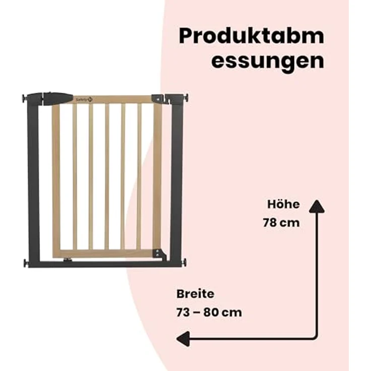 Safety 1st Simply Close Wood and Metal, Babyschutzgitter, Türschutzgitter ausziehbar, Druckbefestigung, Öffnung von 73–80cm, Treppenschutzgitter ohne Bohren, EIN-Hand-Öffnung, Wood & Graphite – Bild 8